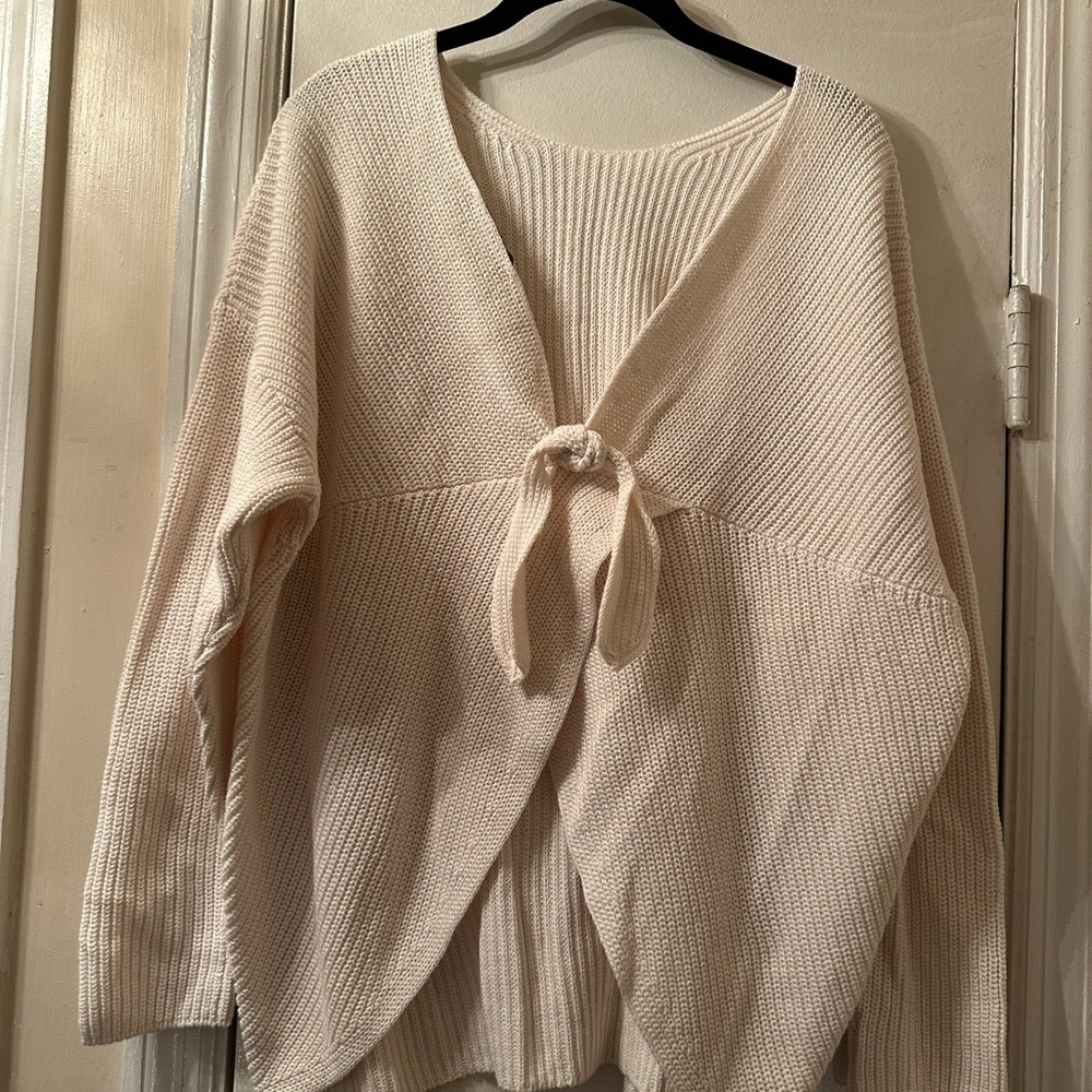 LOFT Cream Tie-Back Cardigan